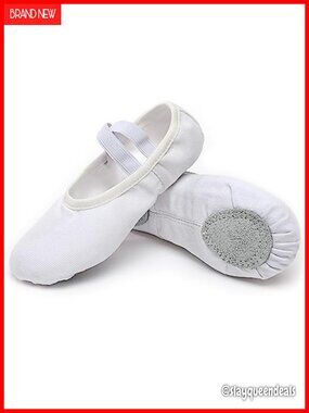 Canvas Ballet Dance Shoes Split Sole Elastic Strap Girls Womens Dance Flats